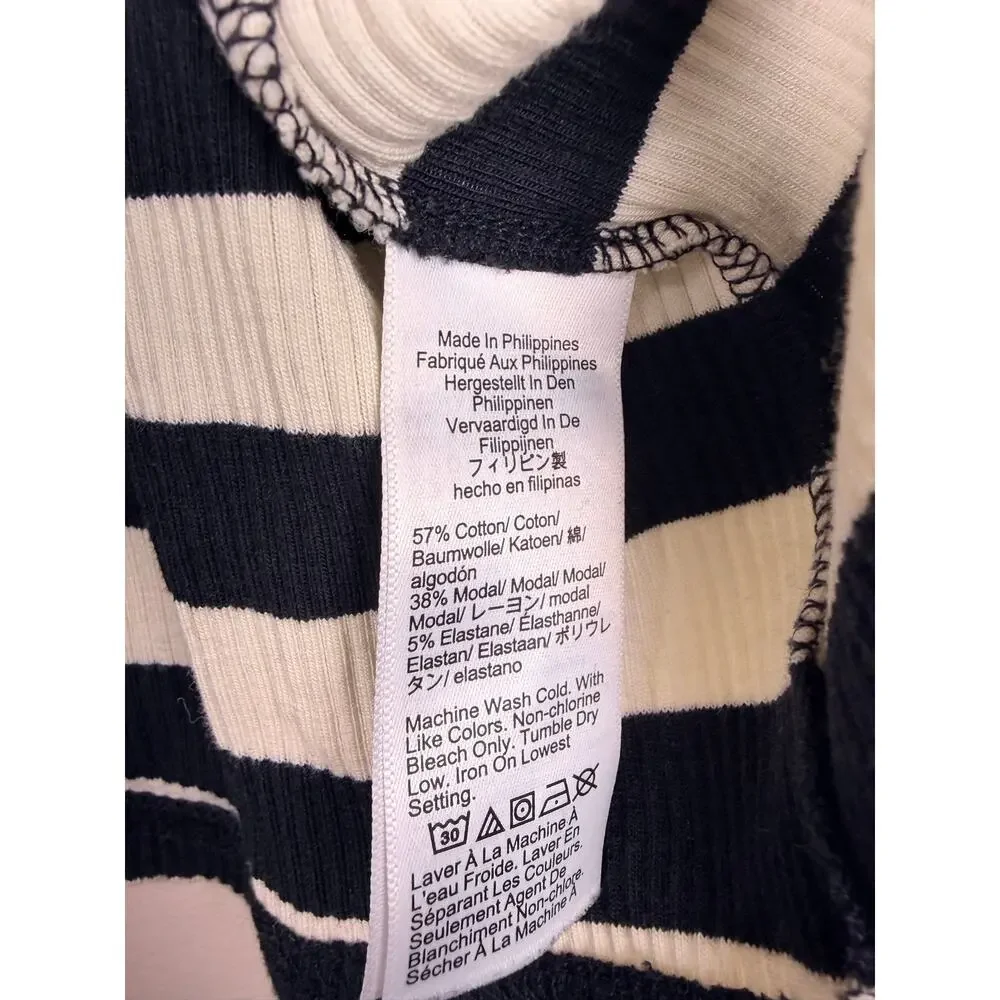 J.Crew Black White Striped Ribbed Square Neck Tank Top Large